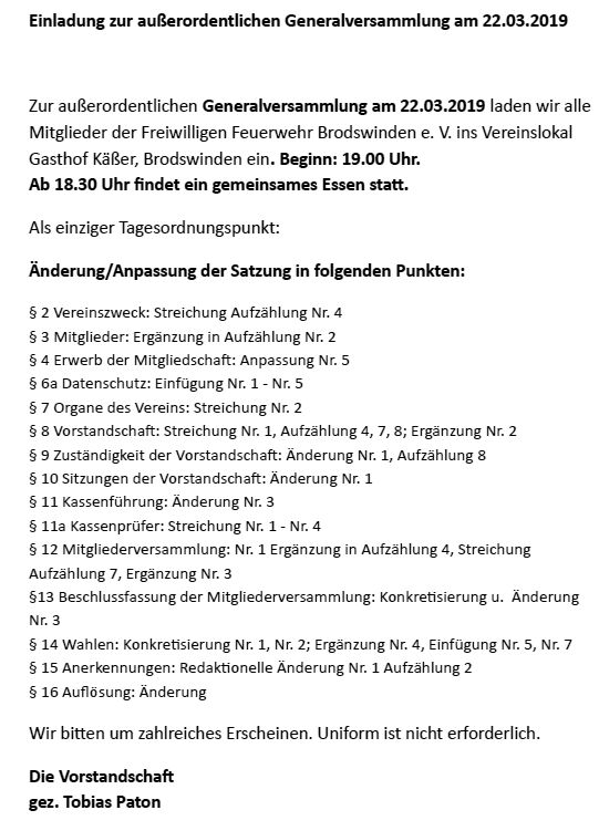 Tagesordnung Mitgliederversammlung